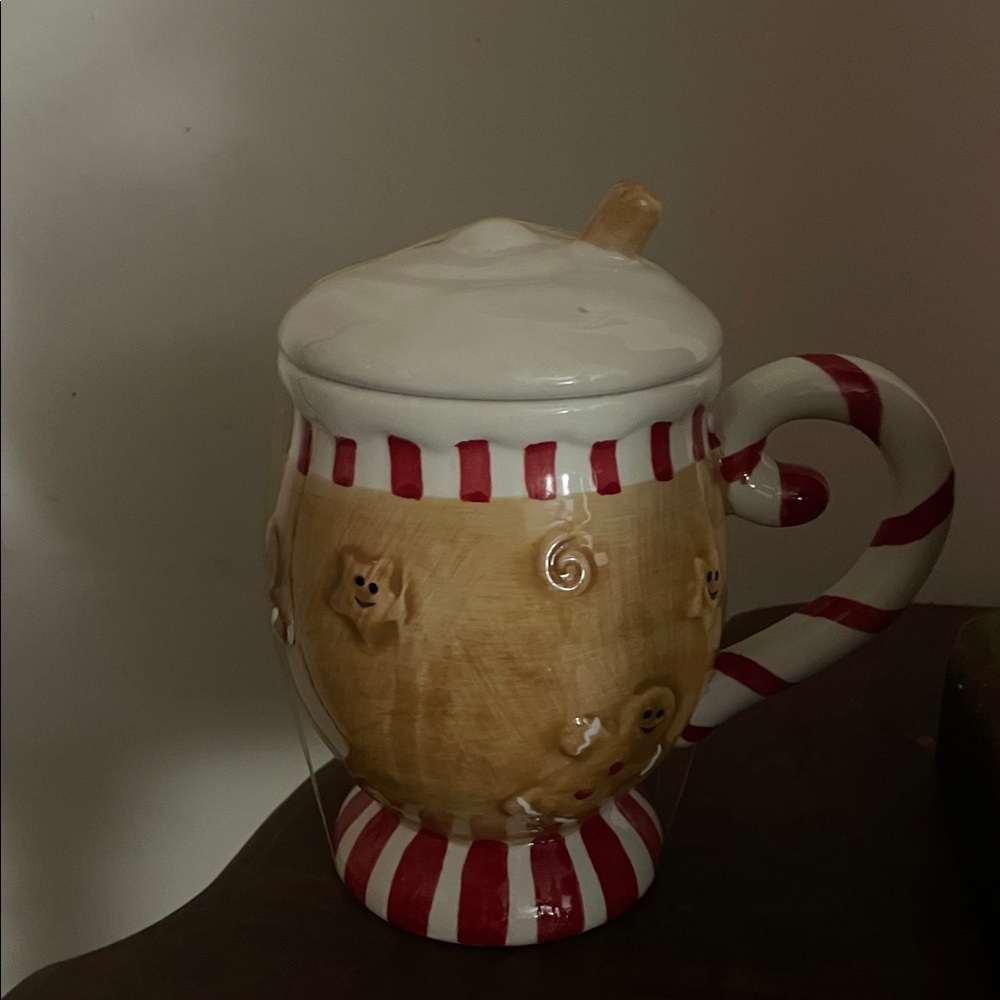 Arlington Design Christmas Gingerbread Hot Cocoa Coffee Mug W/ Topper Peppermint